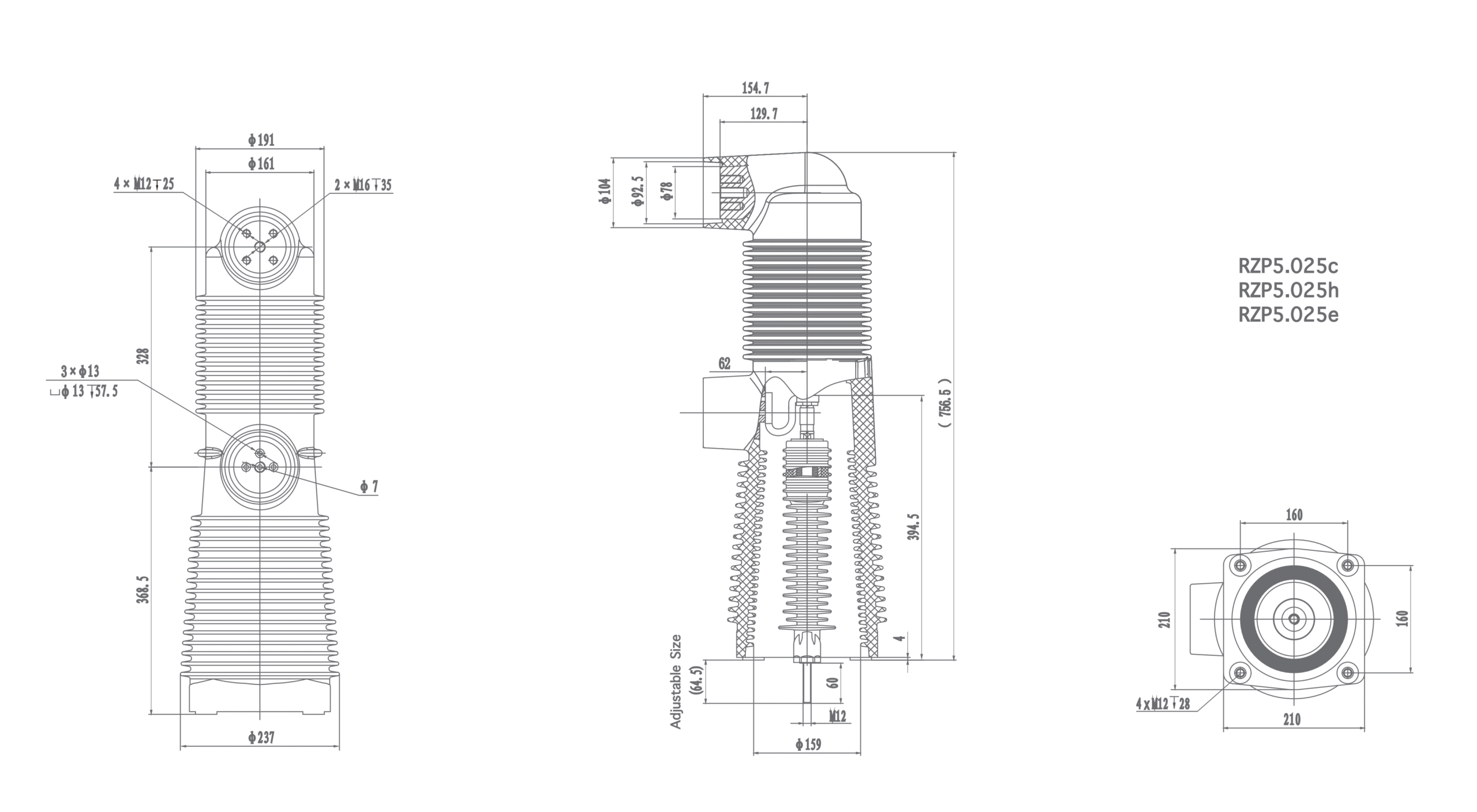 RZP5.025che 40.5kV Embedded Pole, 1250A 1600A