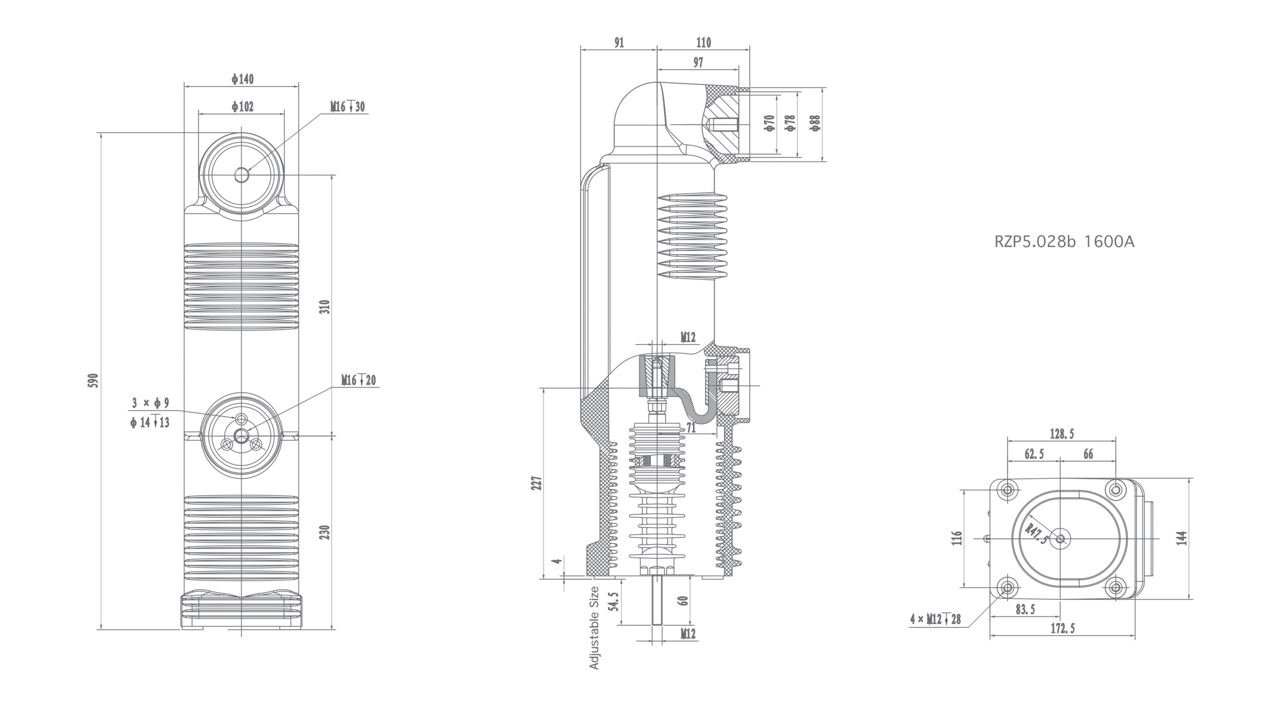 RZP5.028b 24 kV Embedded Pole, 1600A
