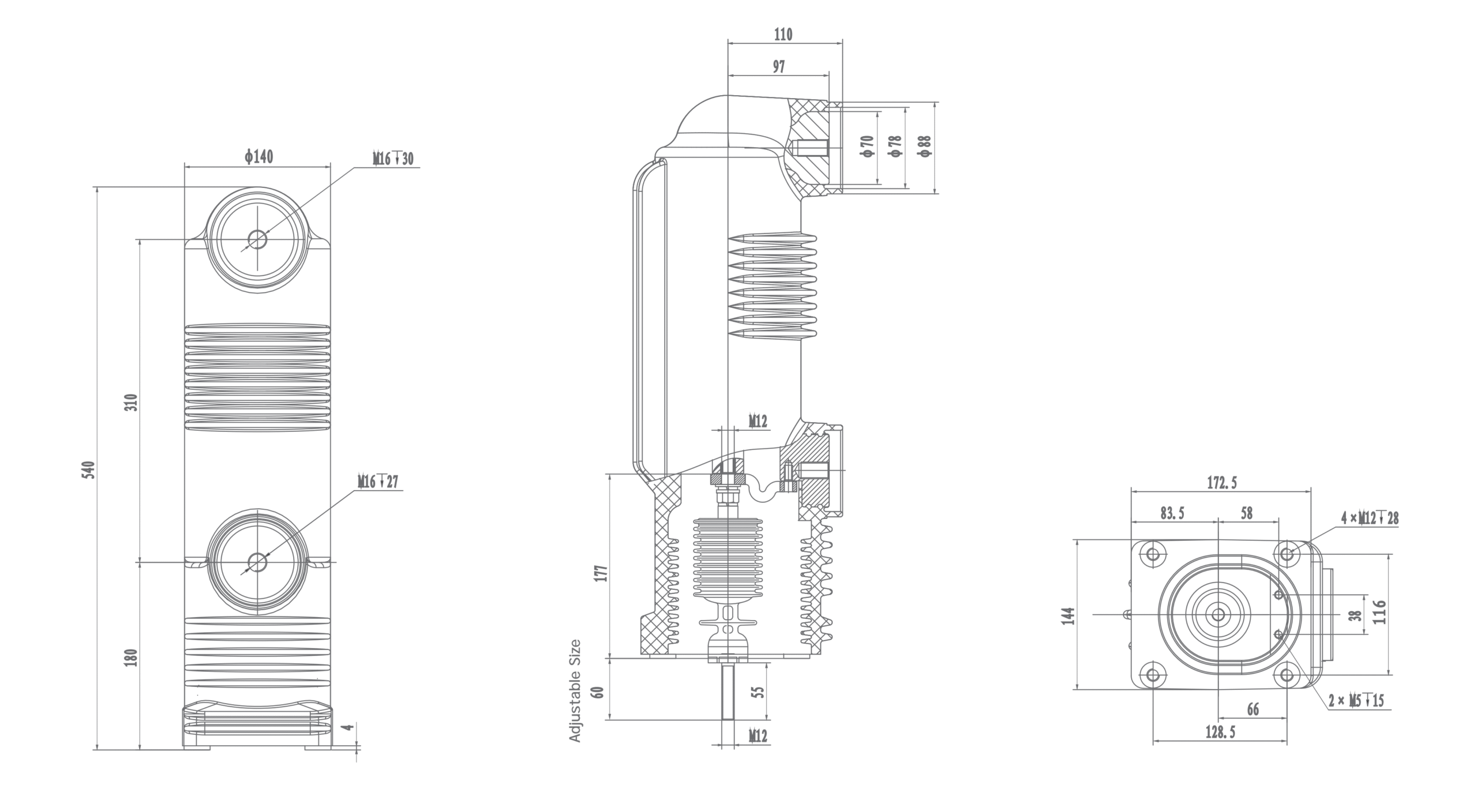 RZP5.038d-e 12 kV Embedded Pole, 1250A 1600A