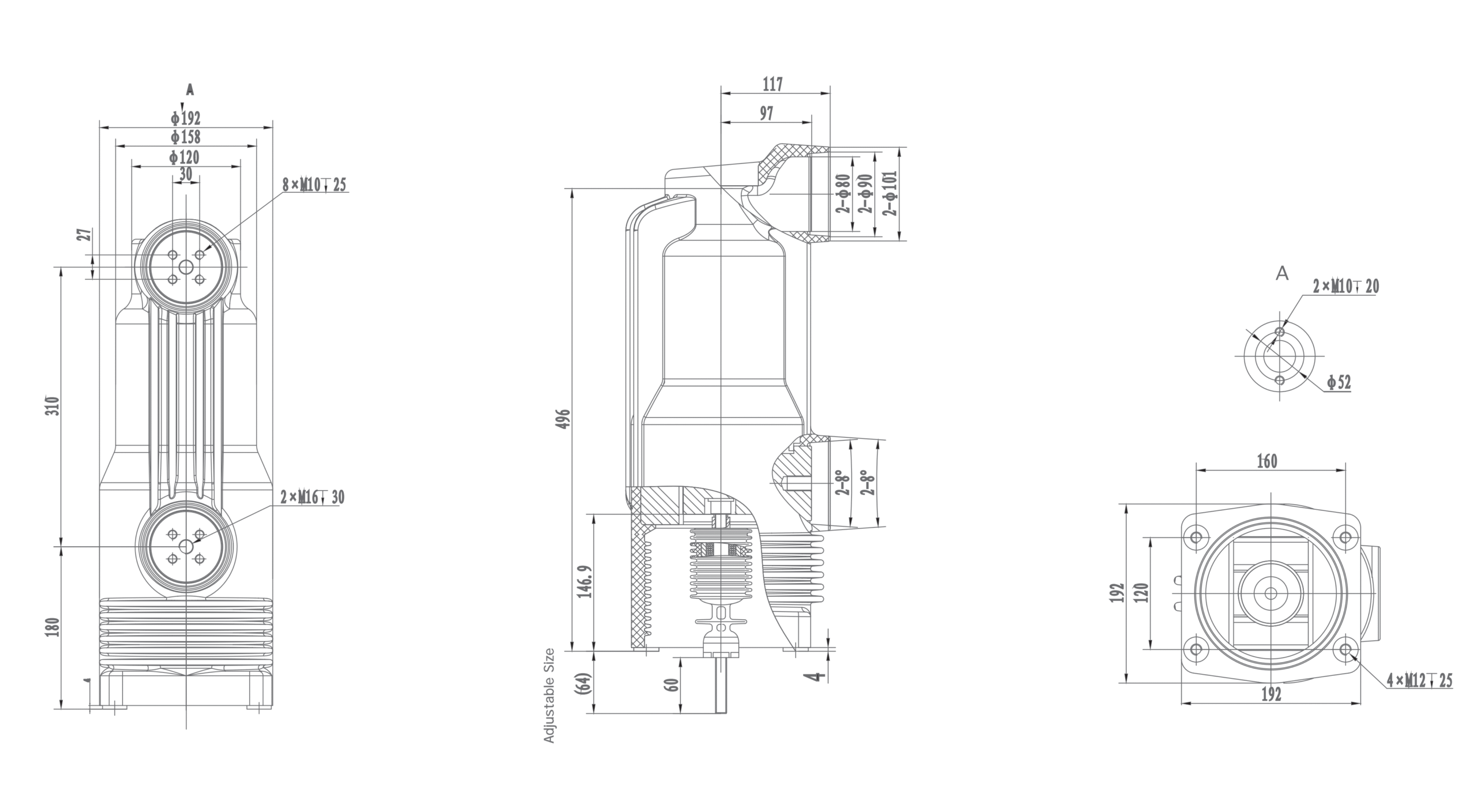 RZP5.110a b c h 12 kV Embedded Pole, 3150A 4000A
