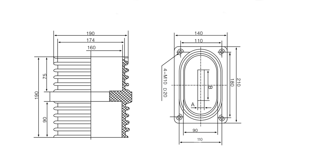 12KV Wall Bushing 110×180 - TG3-12KV Hydrophobic Silicone 1600-2000A