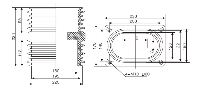 12KV Wall Bushing 140×200 - TG3-12KV High-Current 2500-3150A IP68 Composite