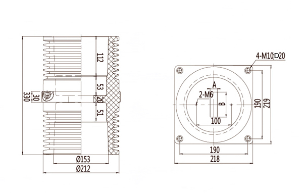 24KV Wall Bushing Shielding 190×190×330 - TG3-24KV High-Performance 2500-5000A IP67