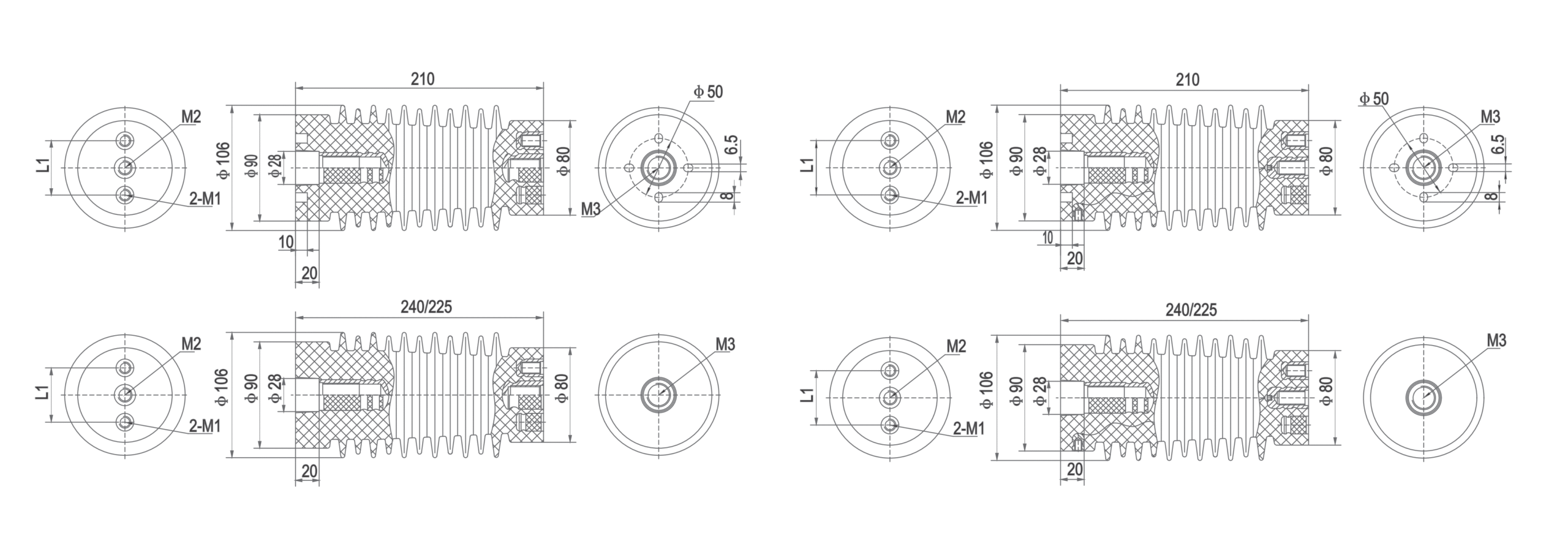 24kV Sensor Insulator CNN24-210240 Series - KYN28-24 Switchgear 630-2500A M8M12M16