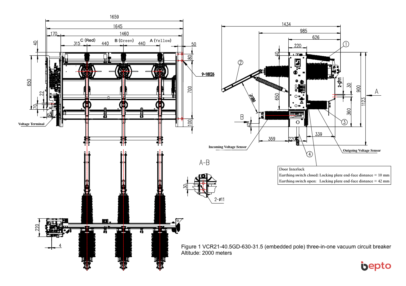 Figure 1 VCR21-40.5GD-630-31.5 (embedded pole) three-in-one vacuum circuit breaker