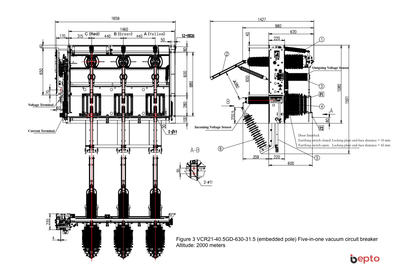 Figure 3 VCR21-40.5GD-630-31.5 (embedded pole) Five-in-one vacuum circuit breaker