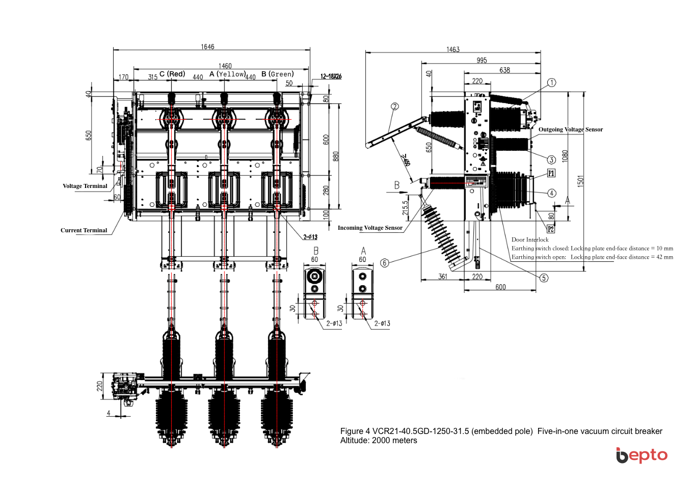 Figure 4 VCR21-40.5GD-1250-31.5 (embedded pole) Five-in-one vacuum circuit breaker altitude 2000 meters