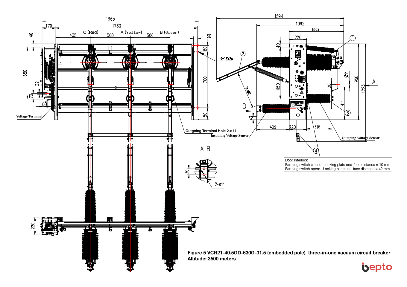 Figure 5 VCR21-40.5GD-630G-31.5 (embedded pole) three-in-one vacuum circuit breaker altitude 3500 meters