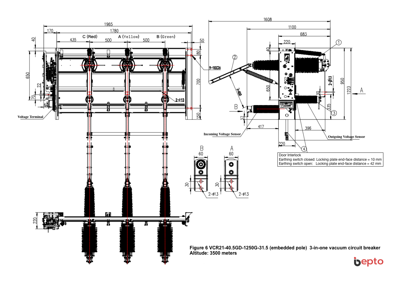 Figure 6 VCR21-40.5GD-1250G-31.5 (embedded pole) 3-in-one vacuum circuit breaker altitude 3500 meters
