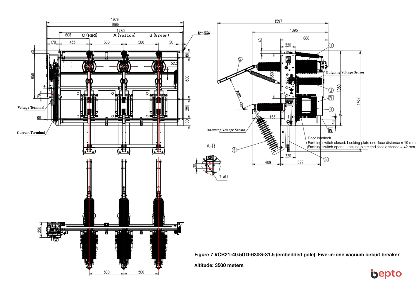 Figure 7 VCR21-40.5GD-630G-31.5 (embedded pole) Five-in-one vacuum circuit breaker
