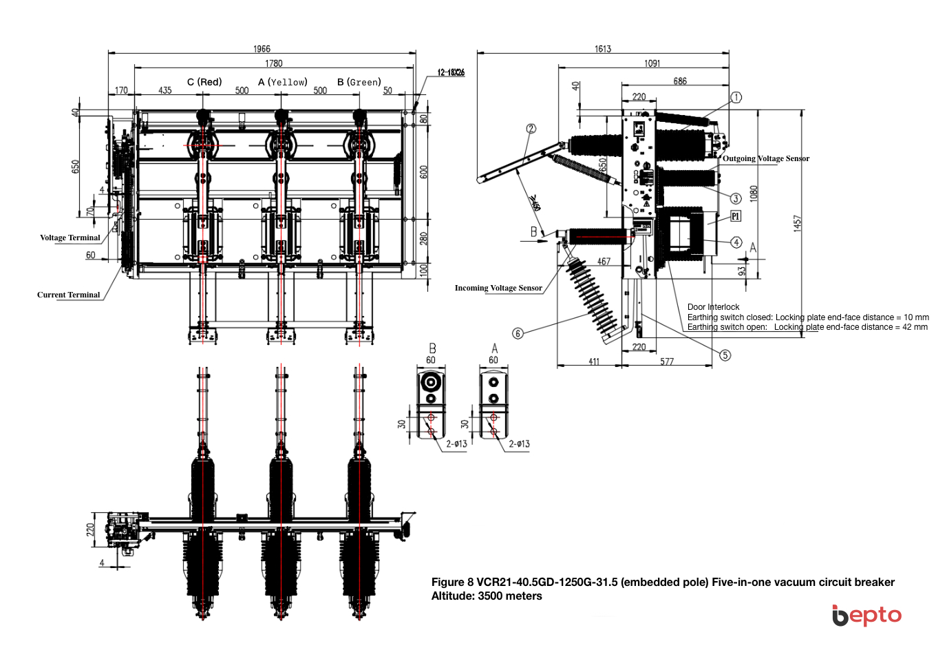 Figure 8 VCR21-40.5GD-1250G-31.5 (embedded pole) Five-in-one vacuum circuit breaker altitude 3500 meters