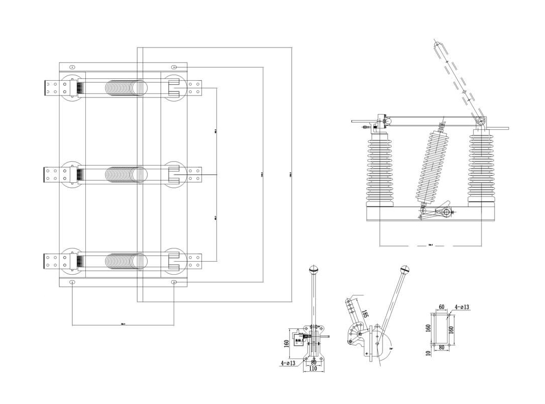 GN27-40.5 Indoor HV Isolating Switch 40kV 630-1250A - Vertical Rotating Blade CS6-2 Manual CX6 Electric 10-110kV Power System No-Load Circuit