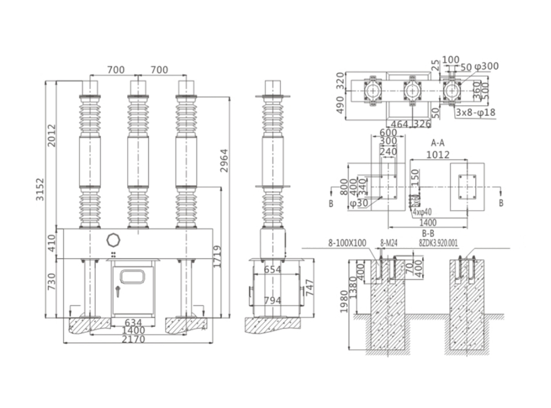 LW8A-40.5 Outdoor SF6 Circuit Breaker 40.5kV - Porcelain Column High Voltage CT14 Spring Mechanism Transmission Distribution
