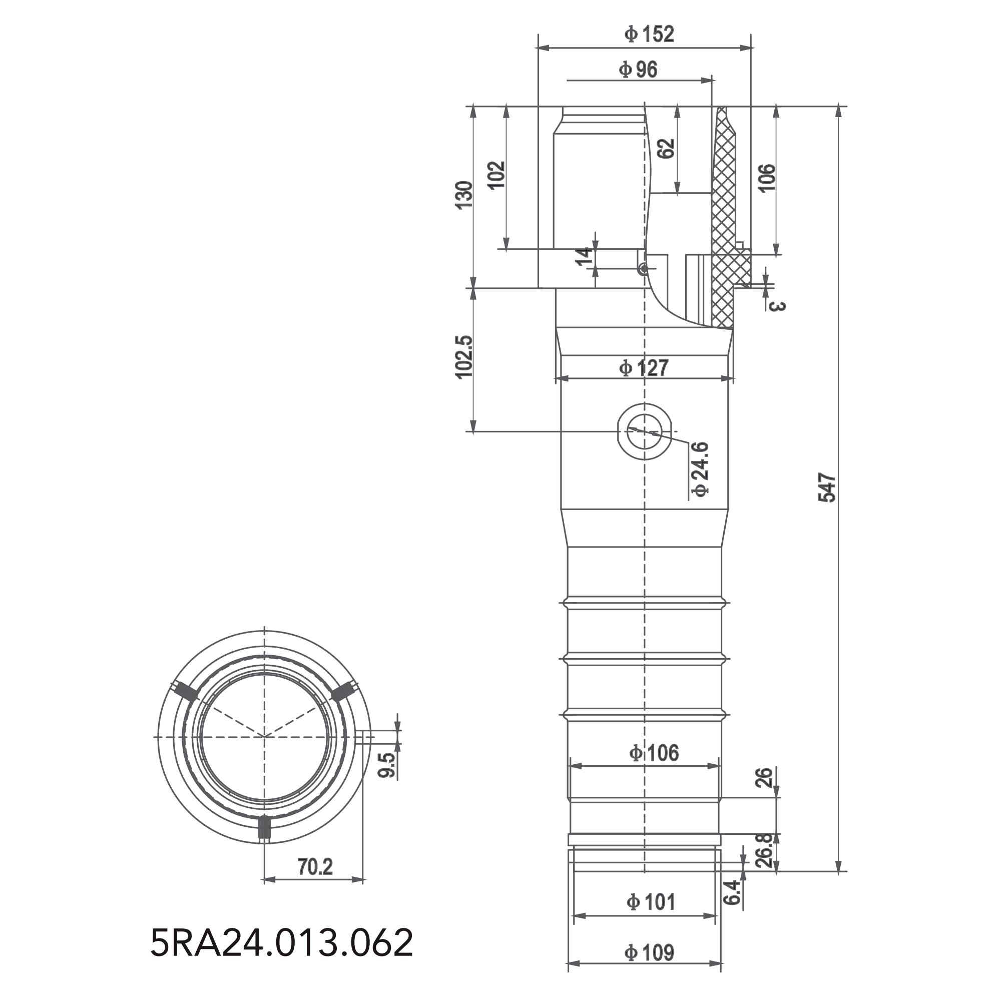 SF6-24-547 Gas Insulated Bushing 24kV - Fuse Insulating Cylinder Ring Main Unit Switchgear 125kV Lightning Impulse