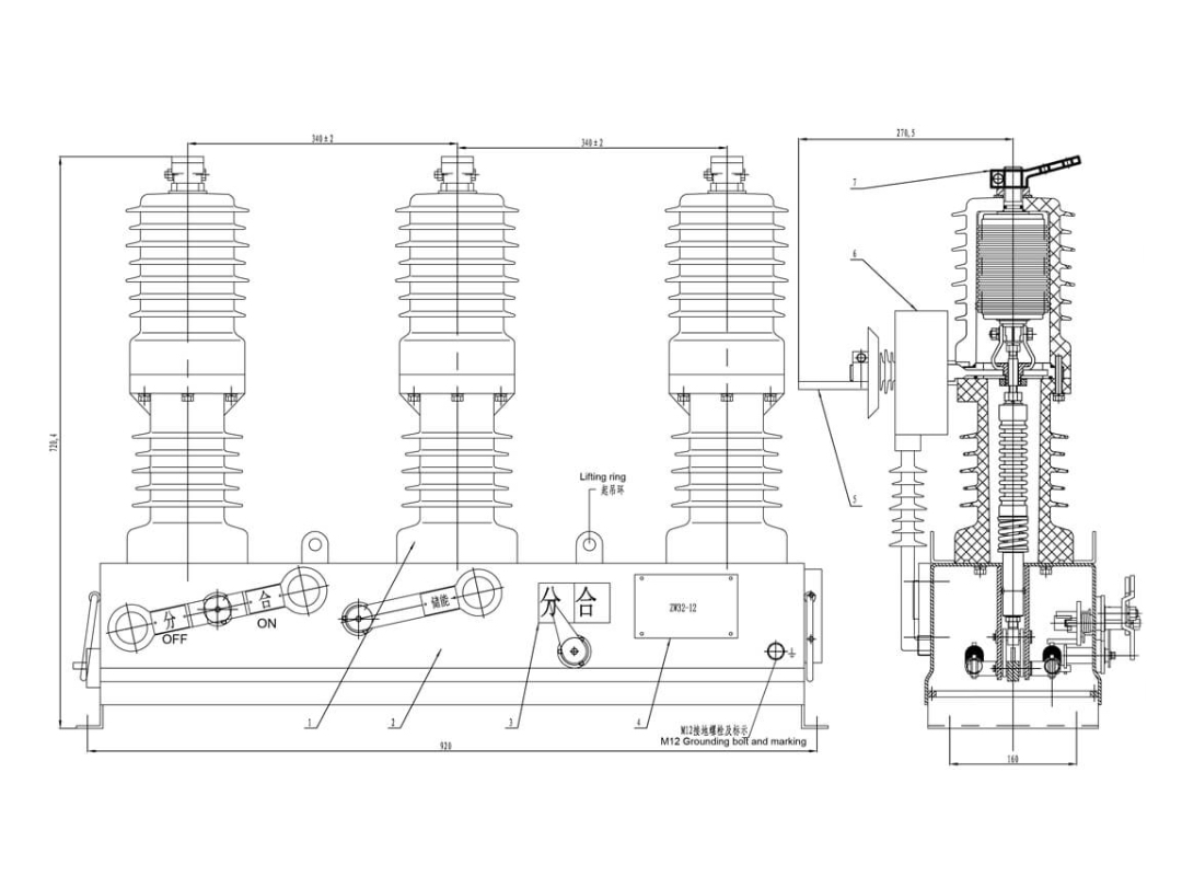 ZW32-12 Outdoor Vacuum Circuit Breaker 12kV MV VCB 4000A - Smart Recloser Controller Fault Isolation Distribution Automation