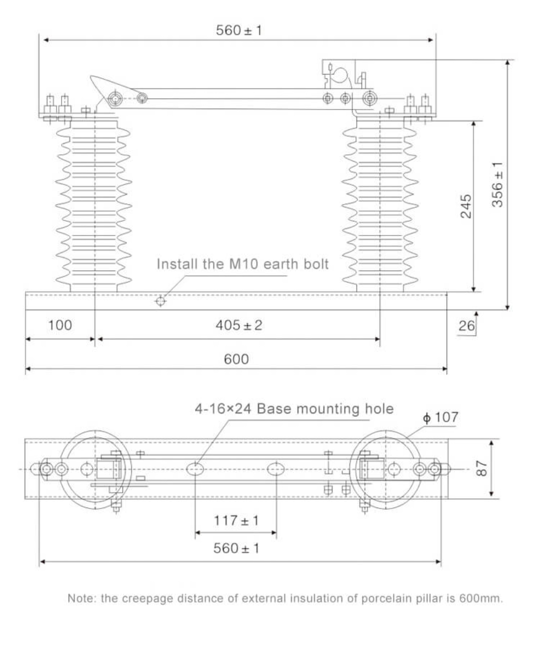 GW9 Outdoor HV Isolator Switch 10-20kV 400-1250A - Hookstick Type Transmission Line Non-Load Shifting Copper Aluminum Stainless Steel 20-31.5kA