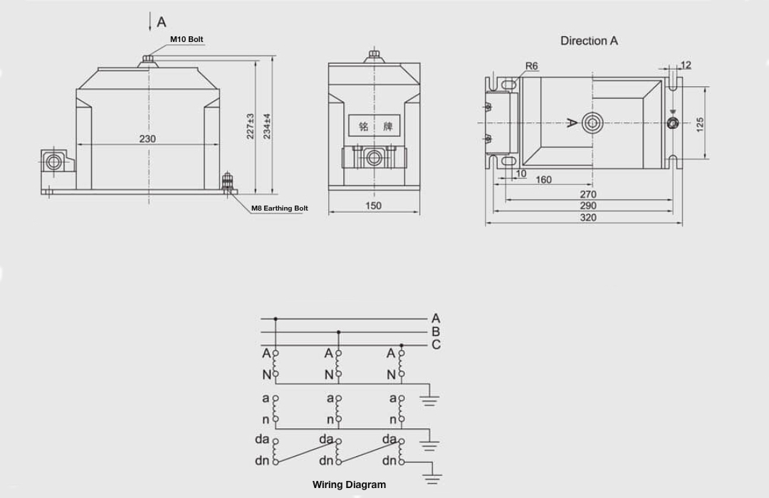JDZX10-3/6/10 Indoor Single-Phase Voltage Transformer 3kV/6kV/10kV Epoxy Resin Casting PT - 100V/√3+100V/3 Dual Secondary Grounding Protection 0.2/0.5/1/3/6P Class 200VA Max Output 12/42/75kV Insulation GB1207
