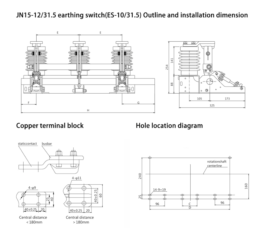 JN15-12 Indoor HV Earthing Switch 12kV 630A 31.5kA - Switchgear Grounding Protection 42kV Power Frequency 75kV Lightning Impulse 80kA Making Current