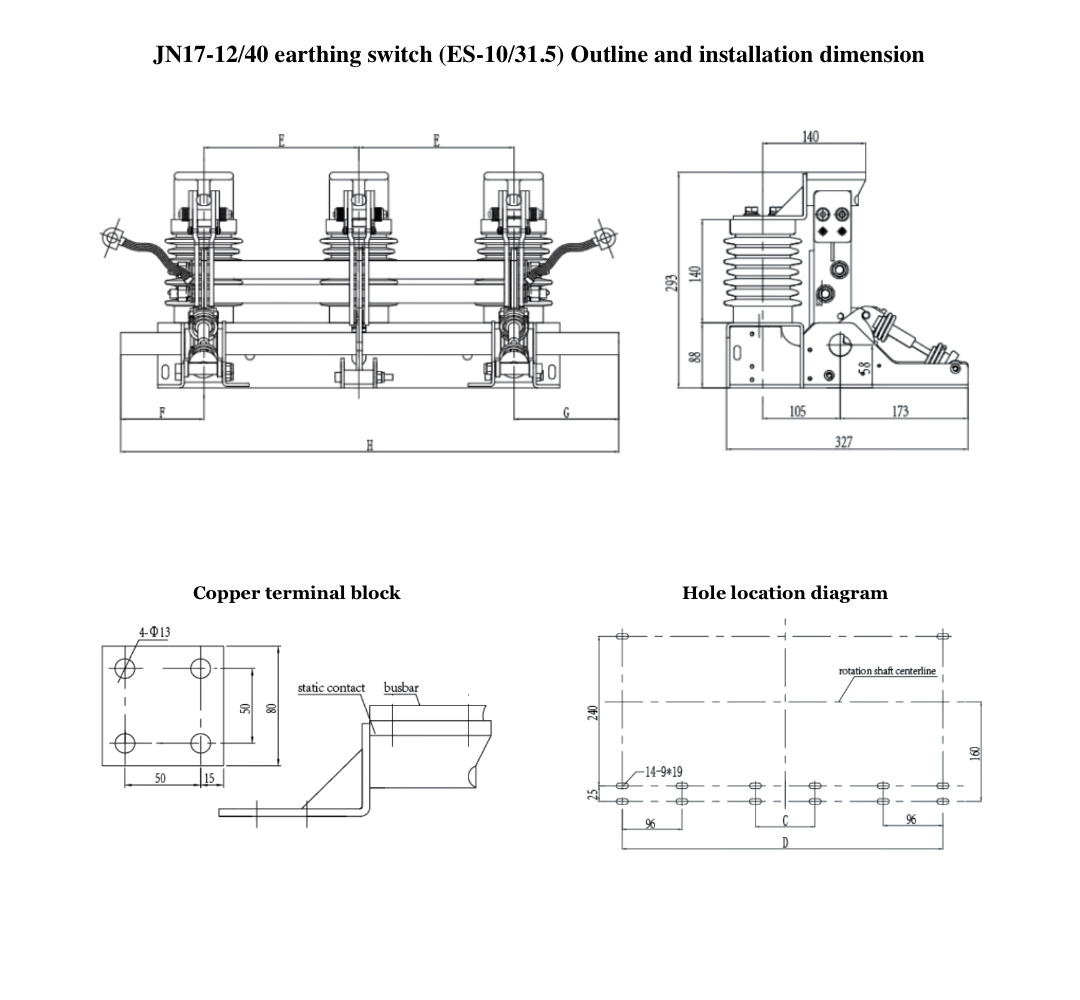 JN17-12-40 Indoor HV AC Earthing Switch 12kV 40kA - MV Switchgear Ground Knife 100kA Making Current 42kV Power Frequency 75kV Lightning Manual Motorized
