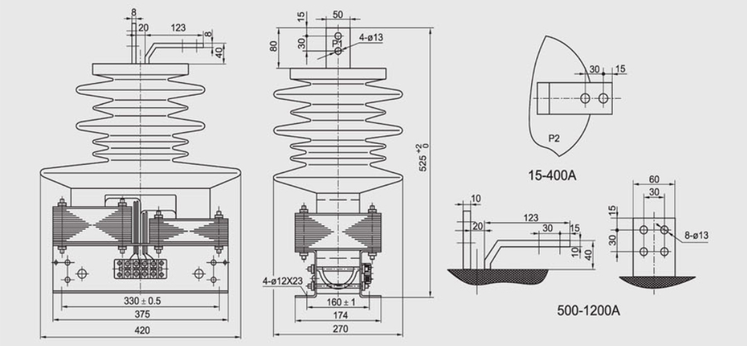 LCZ-35 Current Transformer 35kV Indoor Epoxy Resin - 15-1200A 0.2S 0.5S 10P Class 40.5 95 185kV Insulation Dual Winding GB1208 IEC60044-1