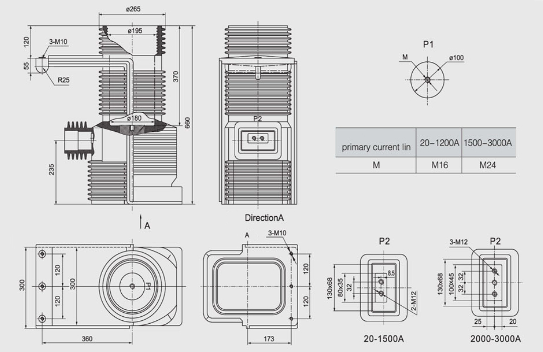 LDBJ9-40.5 Current Transformer 40.5kV Indoor Epoxy Resin - 20-3000A 0.2S 0.5S 5P10 Class 150×In Thermal 375×In Dynamic 40.5 95 185kV GB1208 IEC60044-1