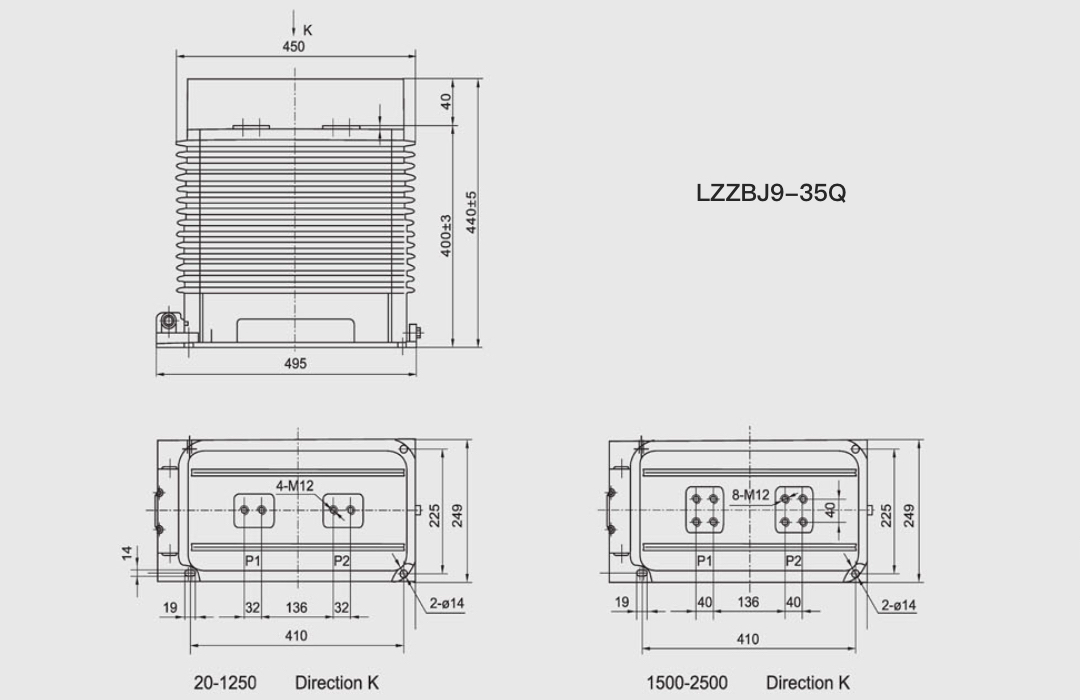 LZZBJ9-35Q Current Transformer 35kV Indoor Medium Voltage CT - 20-2500A 0.2 0.5 10P 5P Class 200×In Thermal 500×In Dynamic Quad Winding 40.5 95 185kV Epoxy Resin GB1208 IEC60044-1